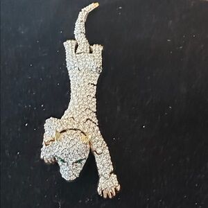 Vintage Articulated Panther Brooch – Pavé Rhinestones – Green Eyes – 5.5”